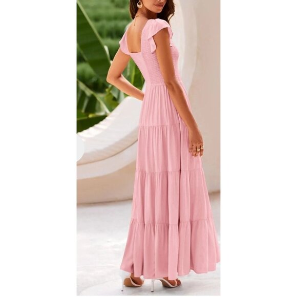 Pretty Garden Womens Flowy Small Maxi Dress Casual Cap Sleeve Smocked Bodice Bo - Picture 2 of 12